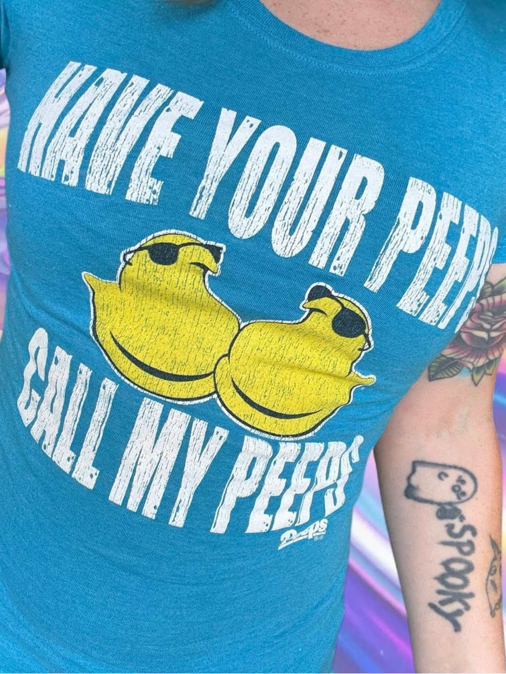 vtg y2k scenecore peeps distressed graphic tee - tnt, fits like xs/sm